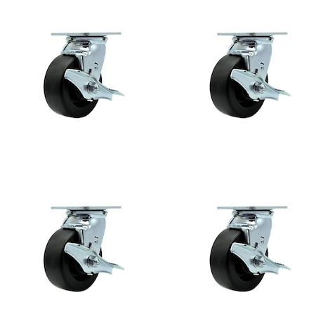 Service Caster 5 Inch Polyolefin Swivel Caster Set with Ball Bearings and Brakes SCC-30CS520-POB-TLB-4